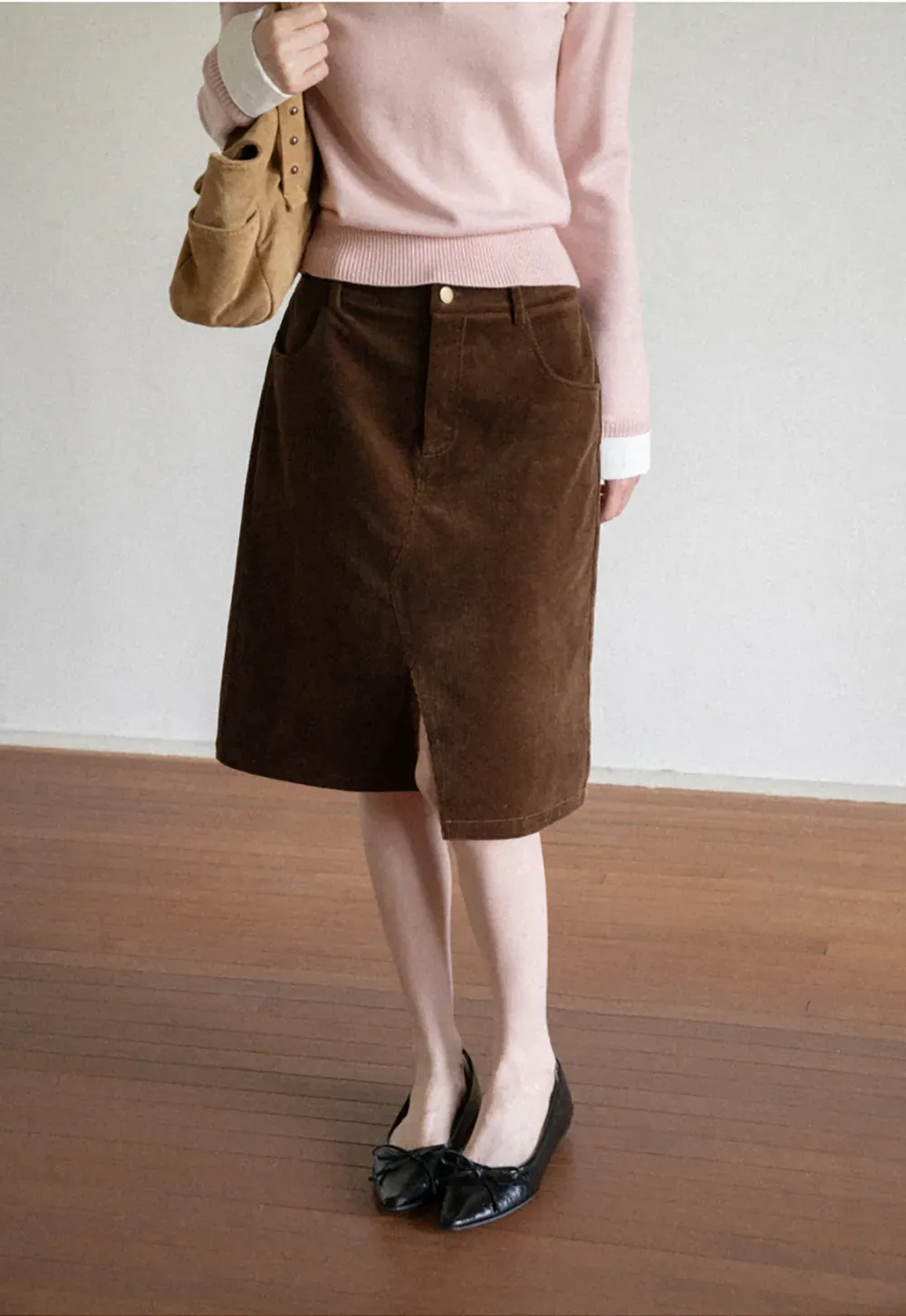 Corduroy A Line Mini Skirt with Center Seam