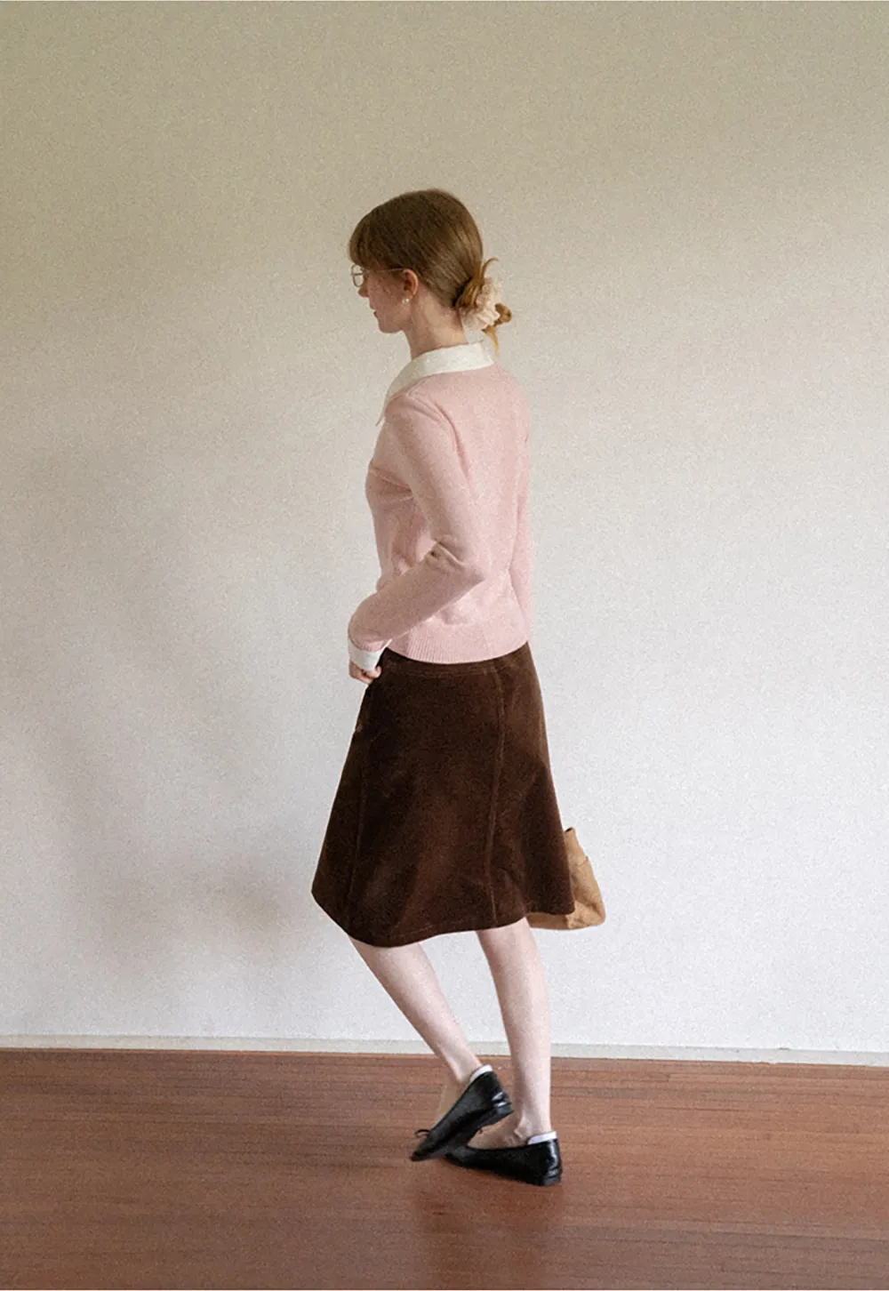 Corduroy A Line Mini Skirt with Center Seam
