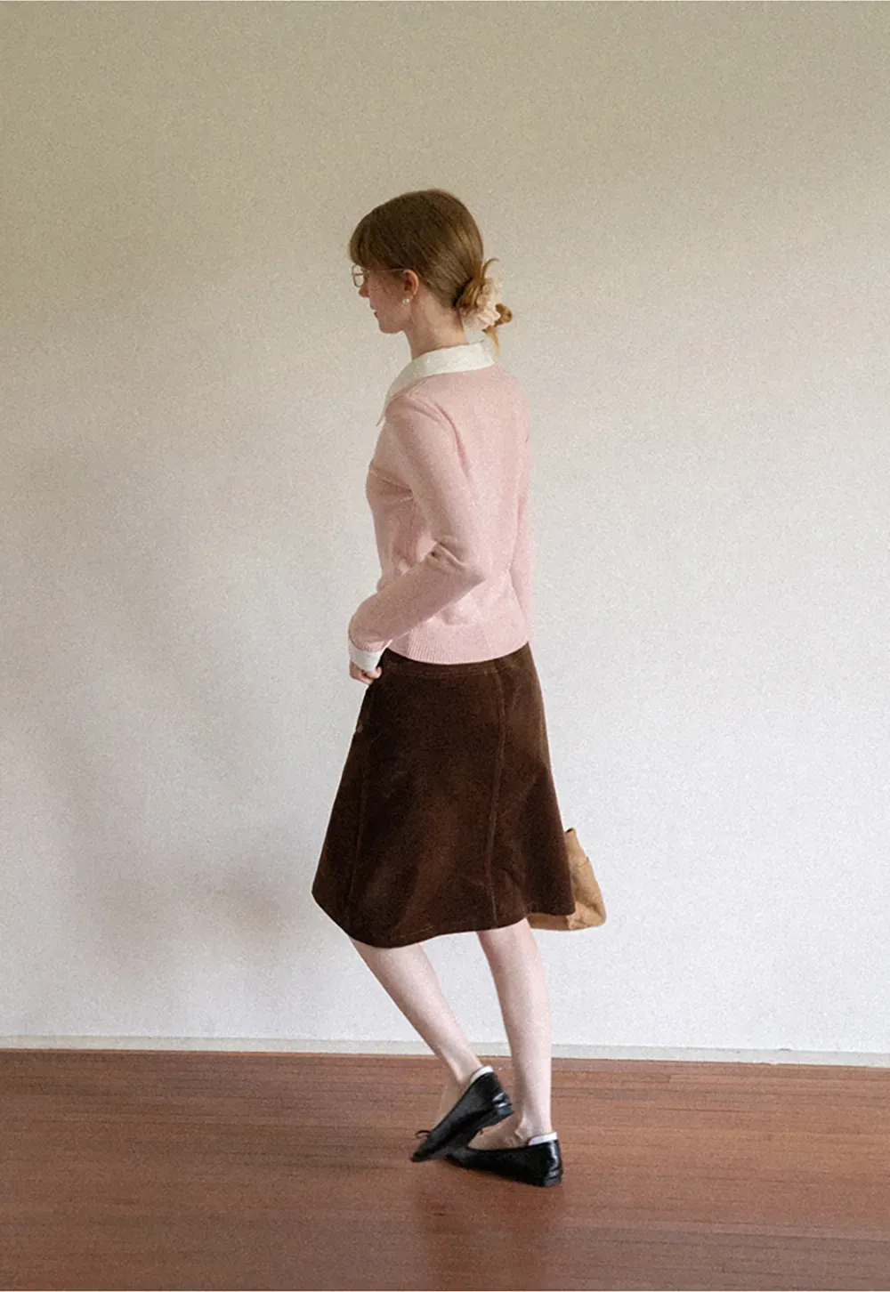 Corduroy A Line Mini Skirt with Center Seam