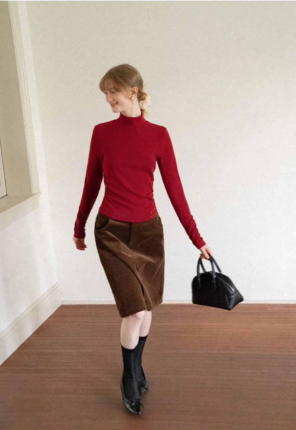 Corduroy A Line Mini Skirt with Center Seam