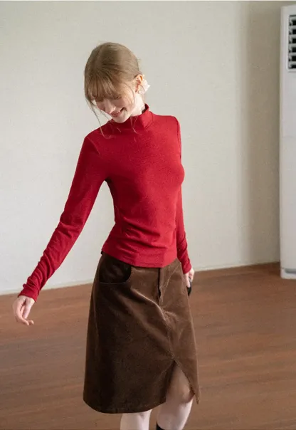 Corduroy A Line Mini Skirt with Center Seam
