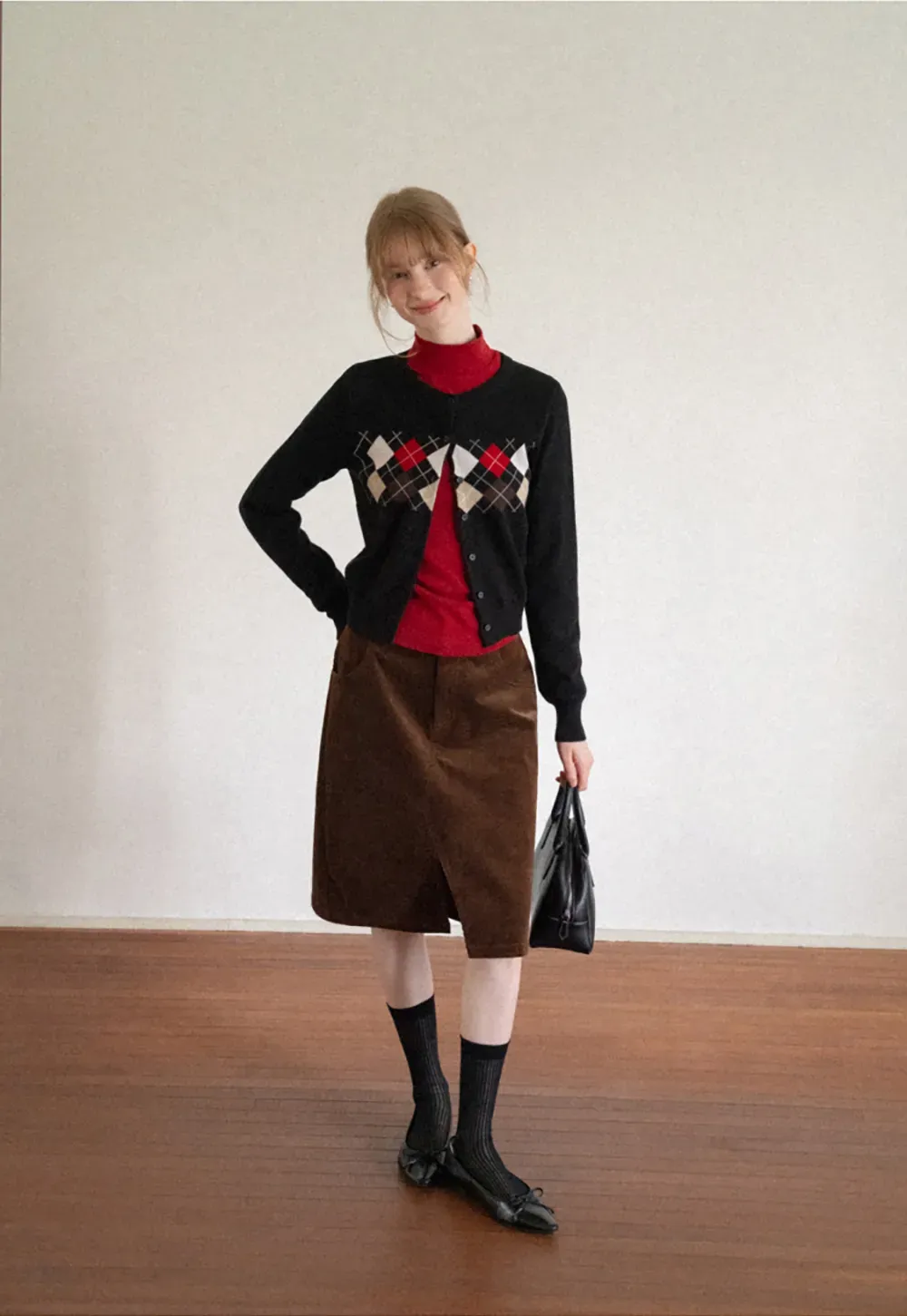Corduroy A Line Mini Skirt with Center Seam
