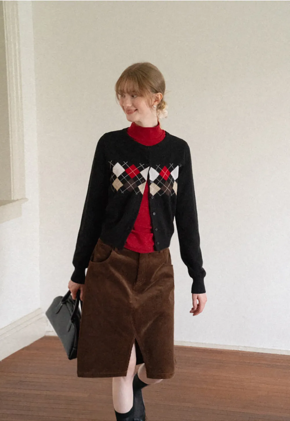 Corduroy A Line Mini Skirt with Center Seam