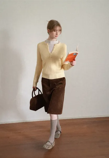 Corduroy A Line Mini Skirt with Center Seam