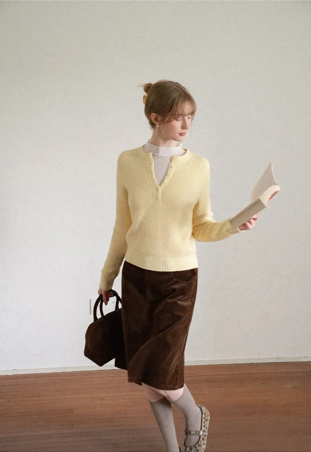 Corduroy A Line Mini Skirt with Center Seam