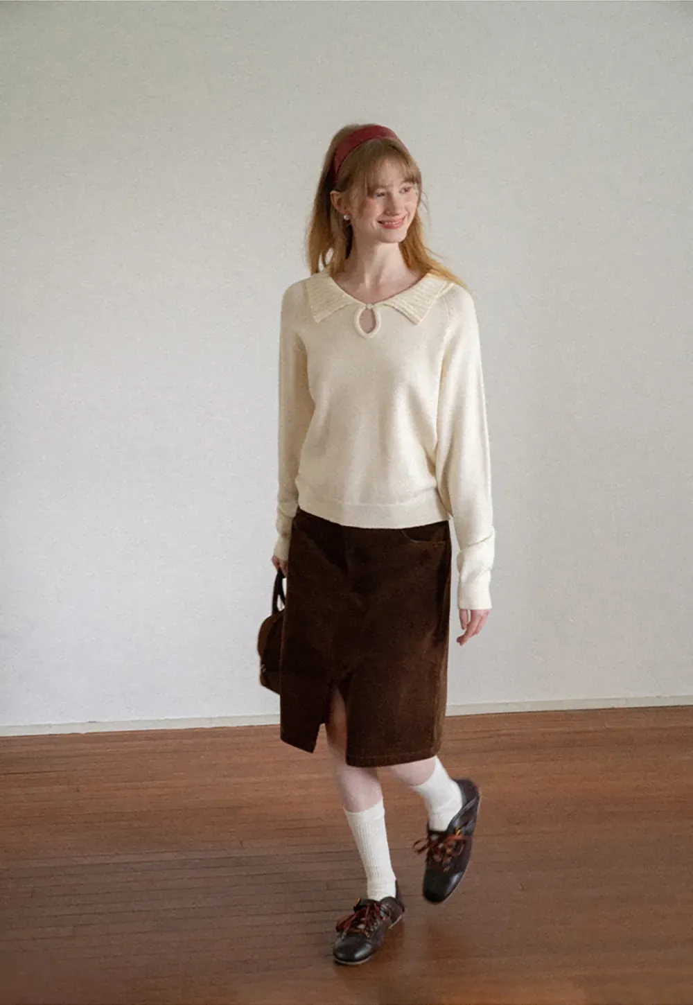 Corduroy A Line Mini Skirt with Center Seam