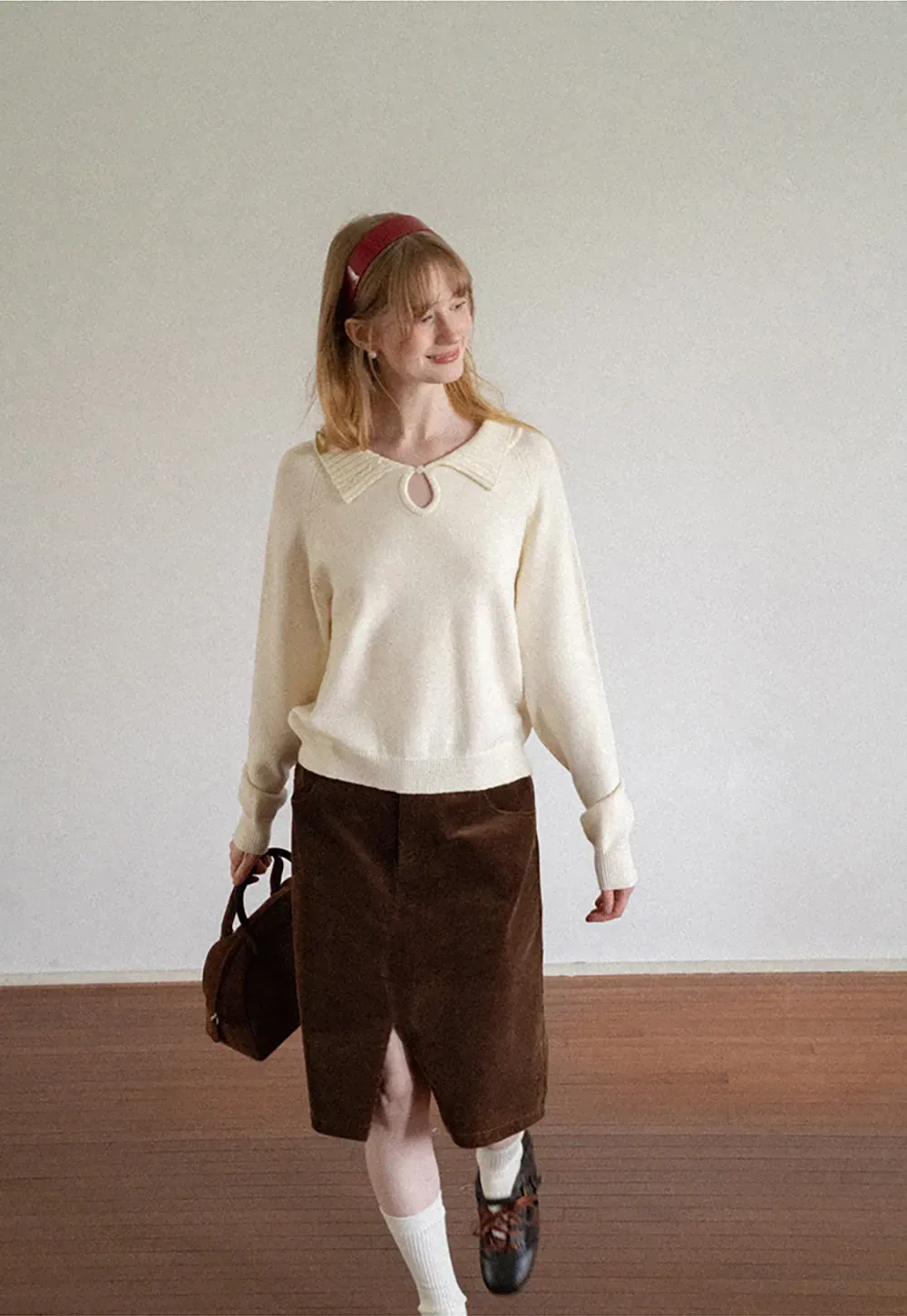 Corduroy A Line Mini Skirt with Center Seam