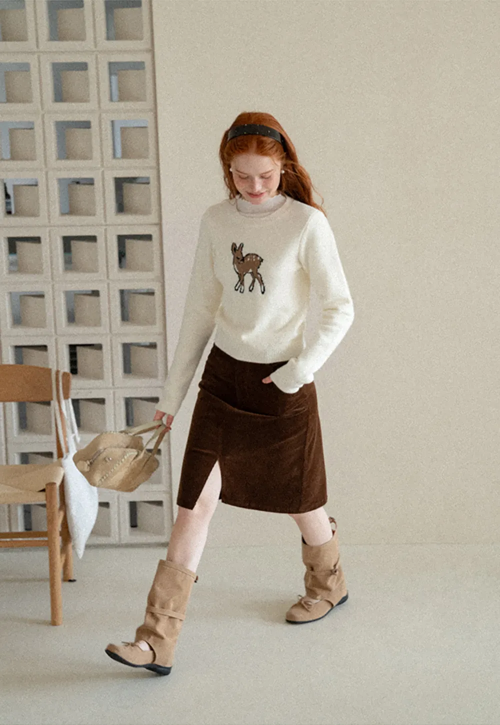 Corduroy A Line Mini Skirt with Center Seam
