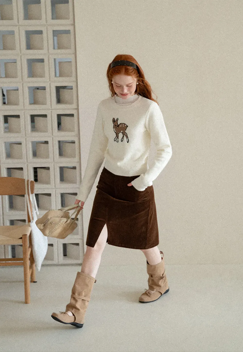 Corduroy A Line Mini Skirt with Center Seam