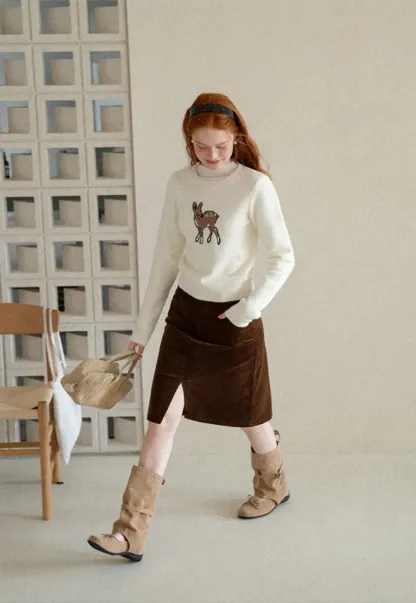 Corduroy A Line Mini Skirt with Center Seam