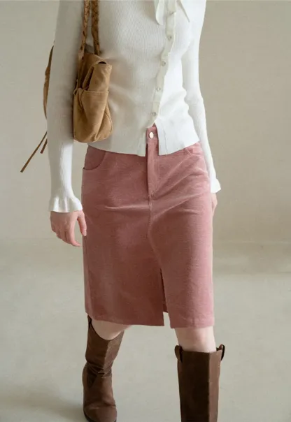Corduroy A Line Mini Skirt with Center Seam