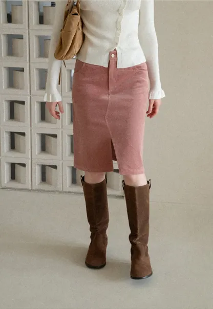 Corduroy A Line Mini Skirt with Center Seam