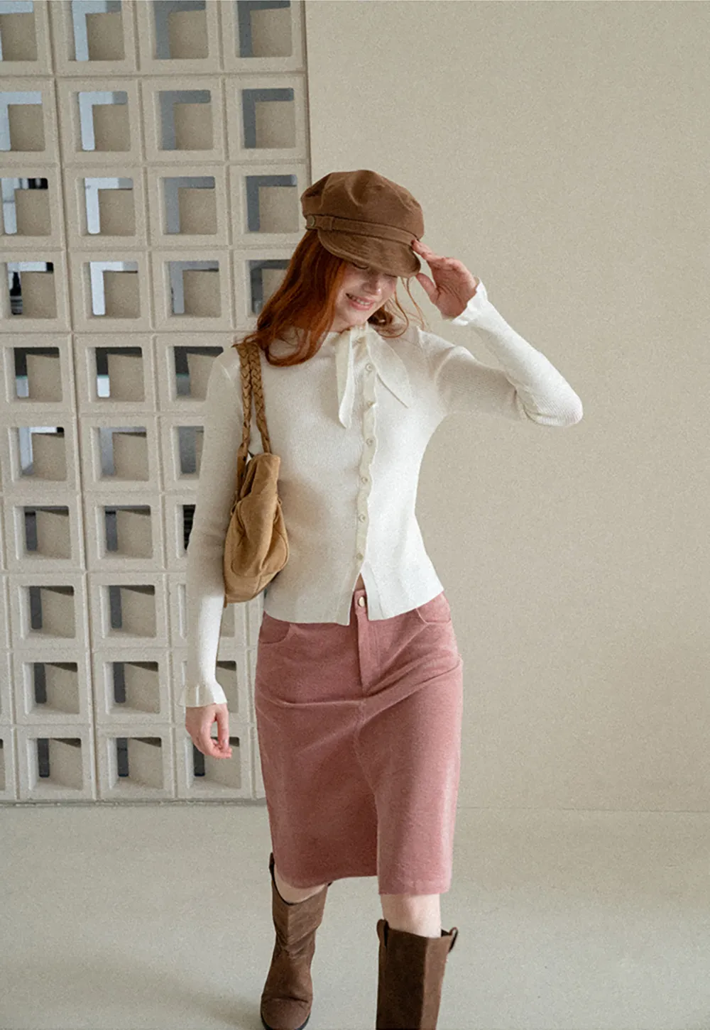 Corduroy A Line Mini Skirt with Center Seam