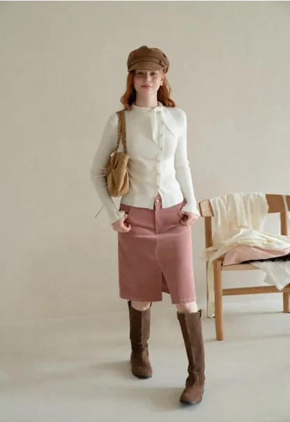 Corduroy A Line Mini Skirt with Center Seam