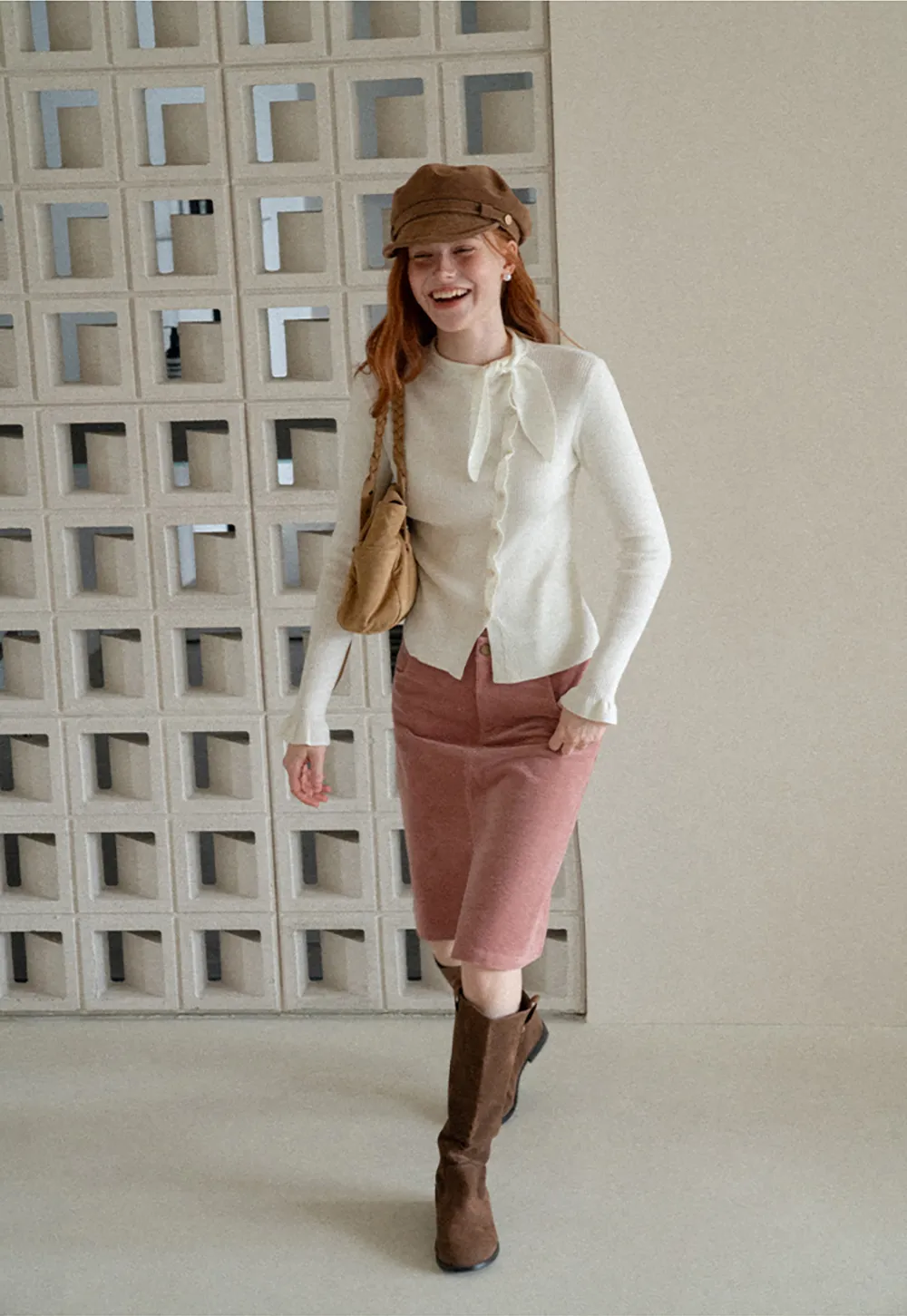 Corduroy A Line Mini Skirt with Center Seam