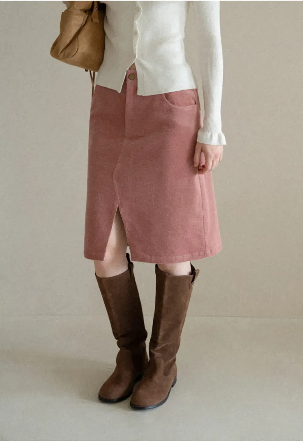 Corduroy A Line Mini Skirt with Center Seam
