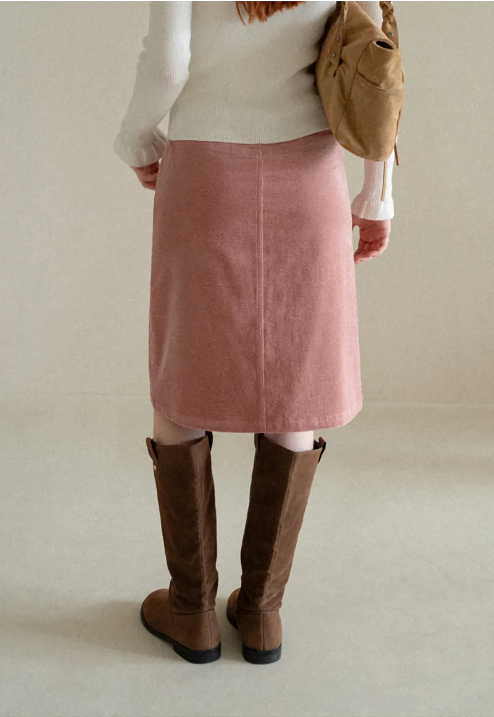 Corduroy A Line Mini Skirt with Center Seam