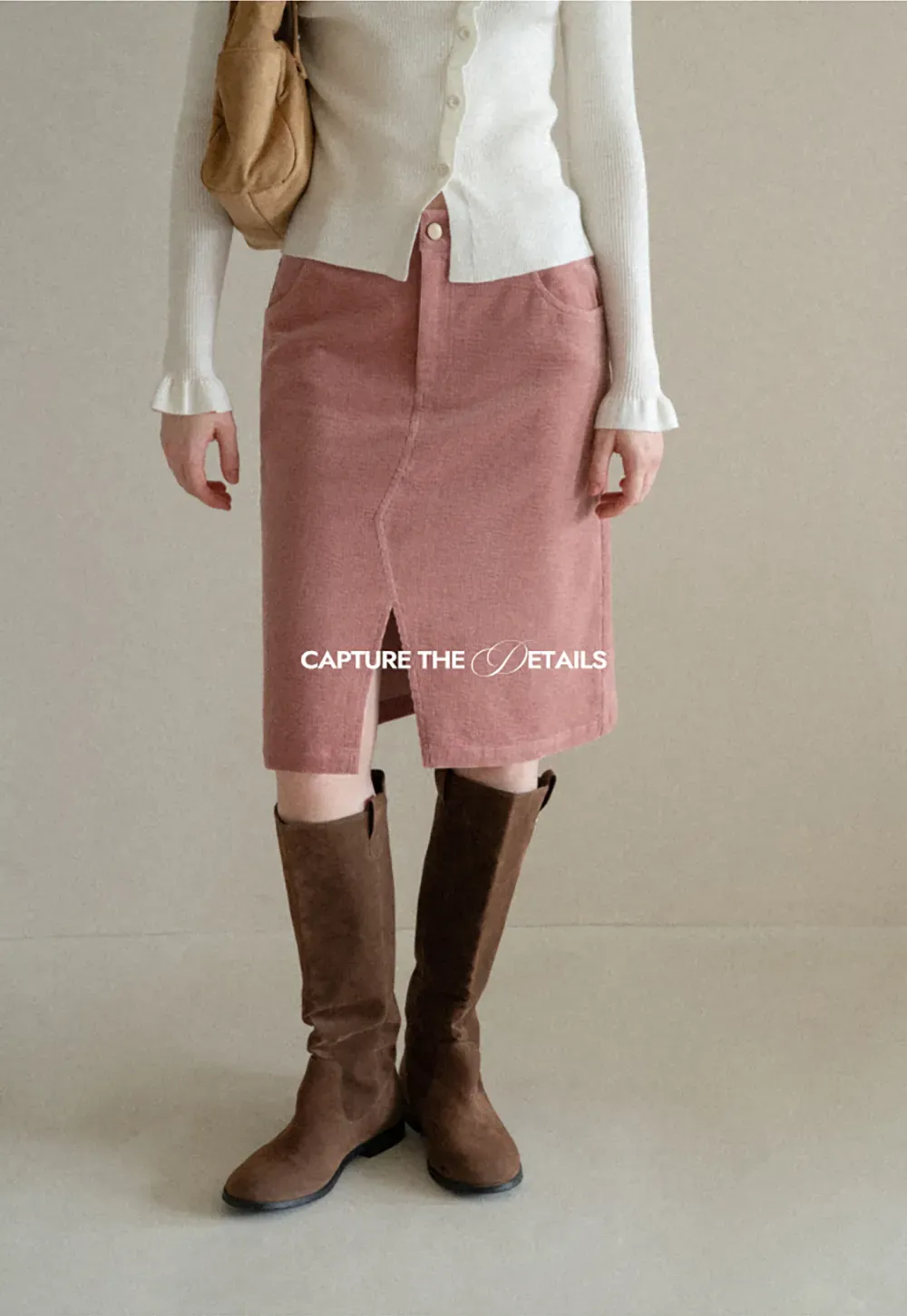 Corduroy A Line Mini Skirt with Center Seam