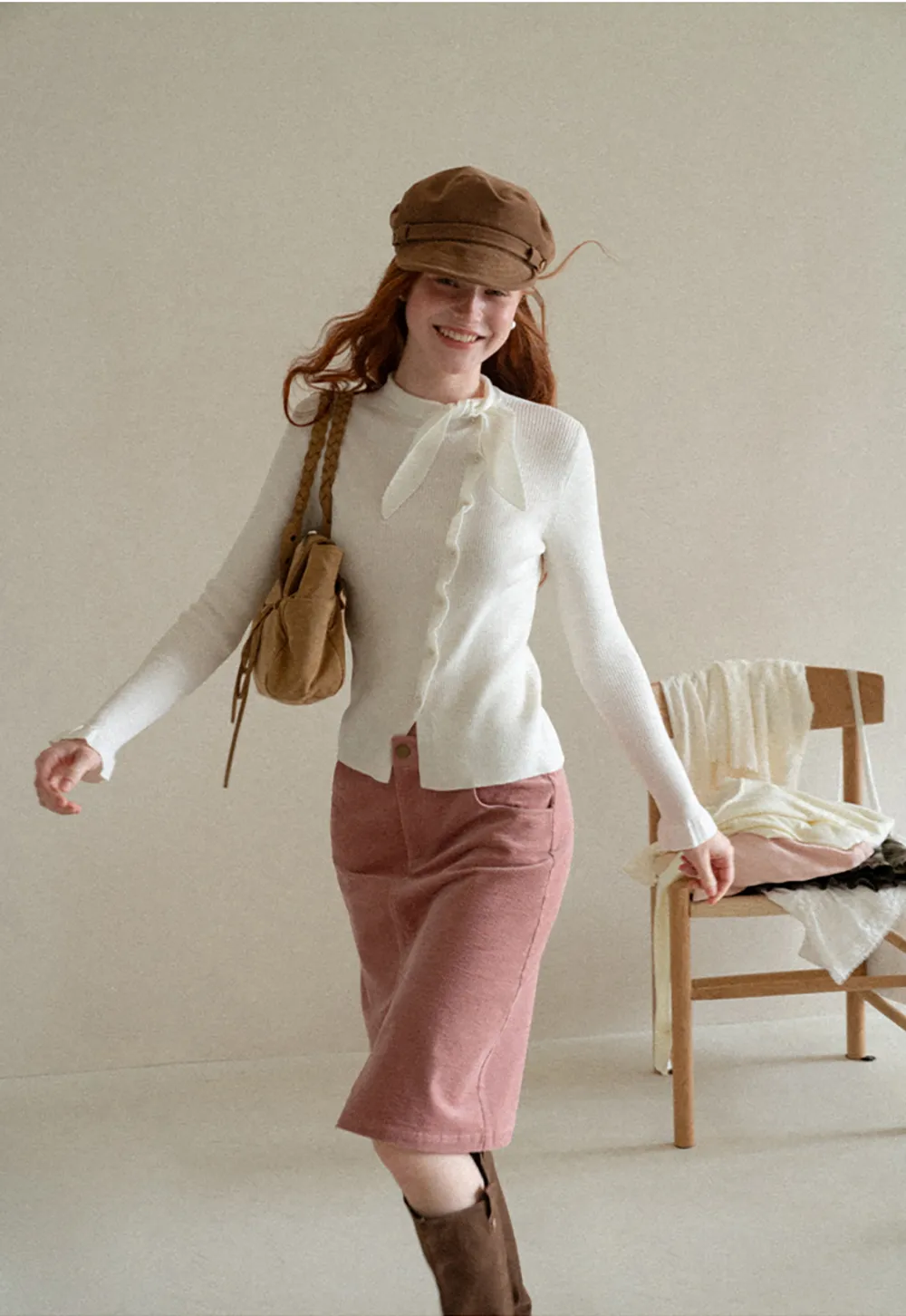 Corduroy A Line Mini Skirt with Center Seam