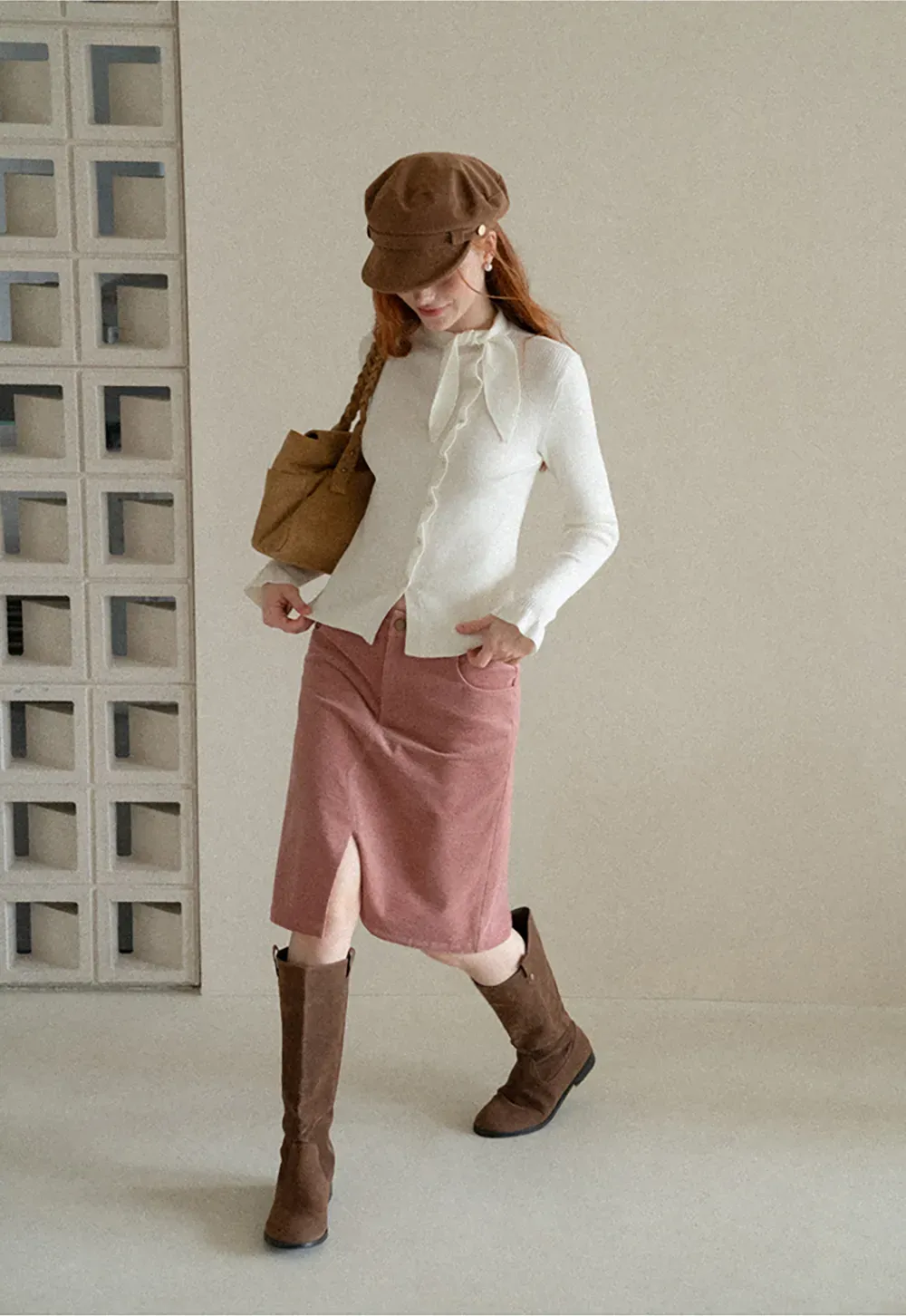 Corduroy A Line Mini Skirt with Center Seam
