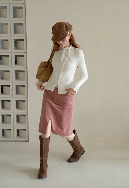 Corduroy A Line Mini Skirt with Center Seam