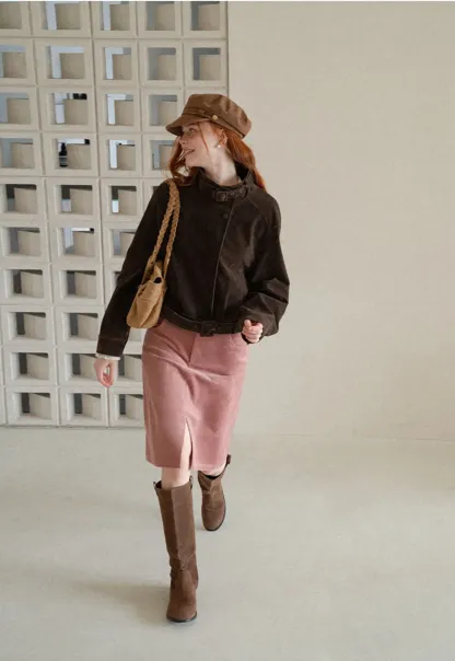 Corduroy A Line Mini Skirt with Center Seam
