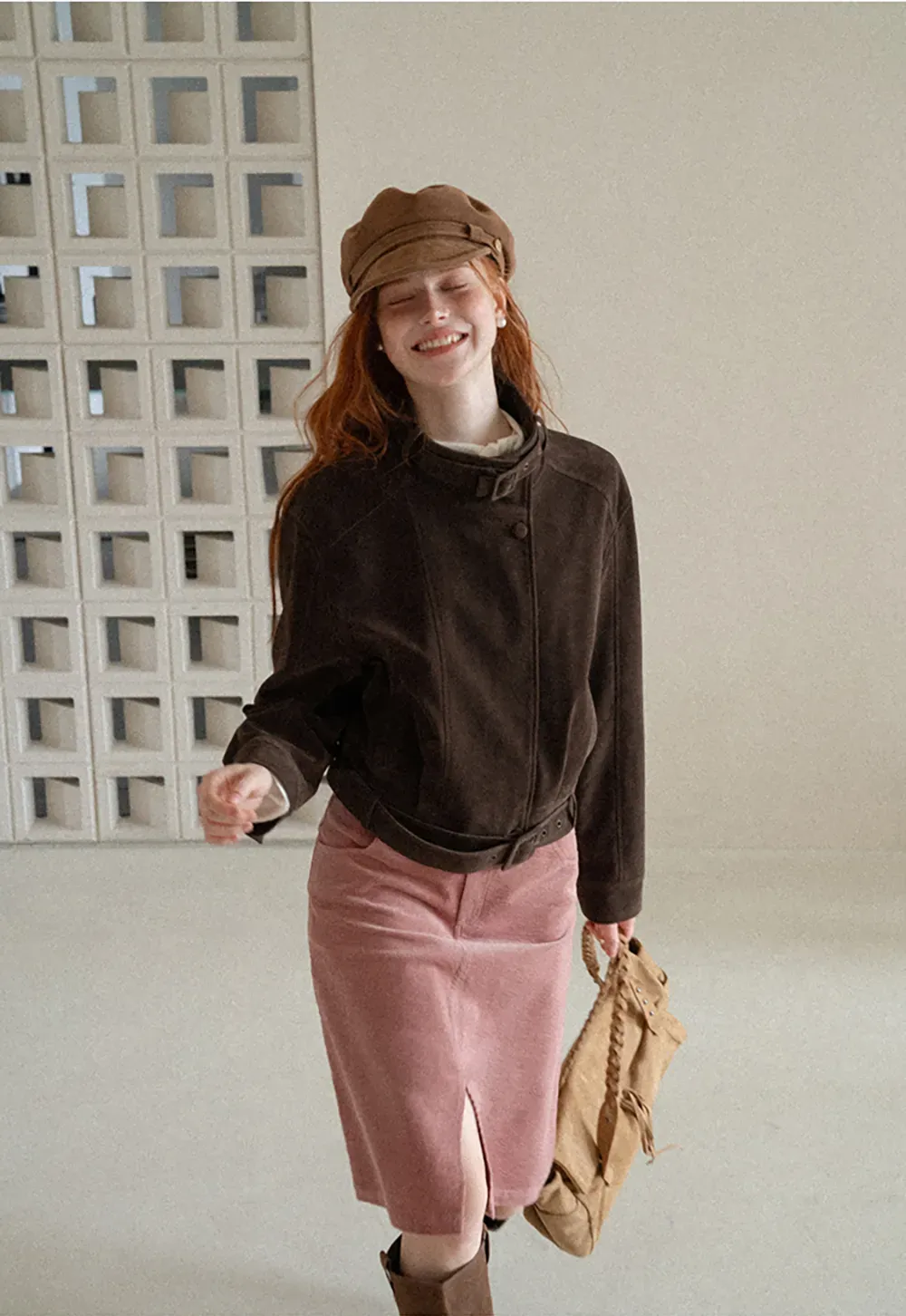 Corduroy A Line Mini Skirt with Center Seam