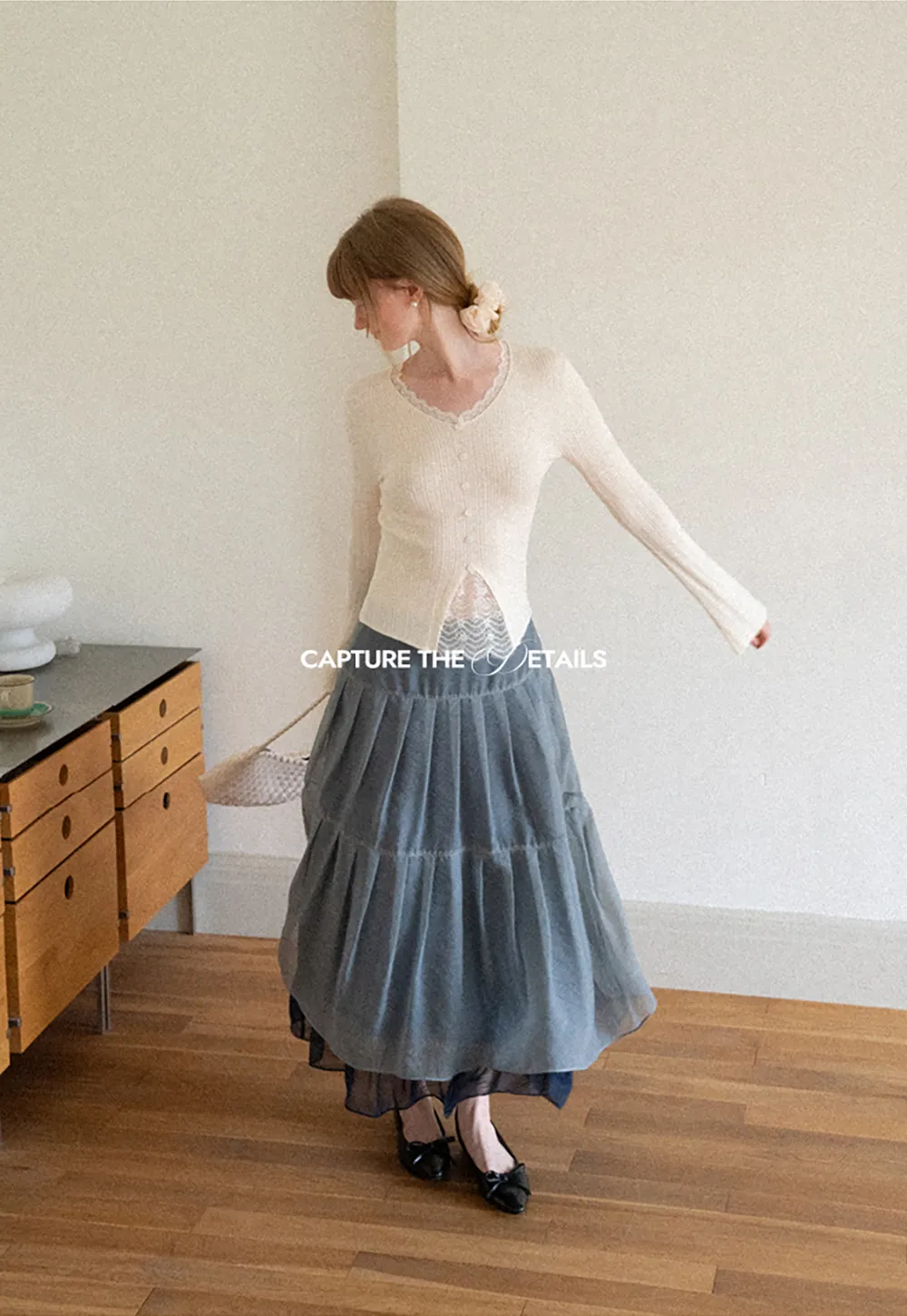 Tiered Sheer Overlay Midi Skirt