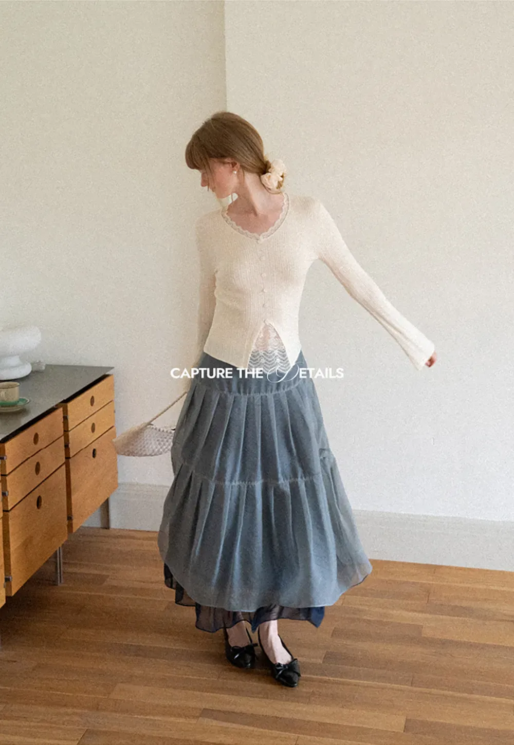 Tiered Sheer Overlay Midi Skirt