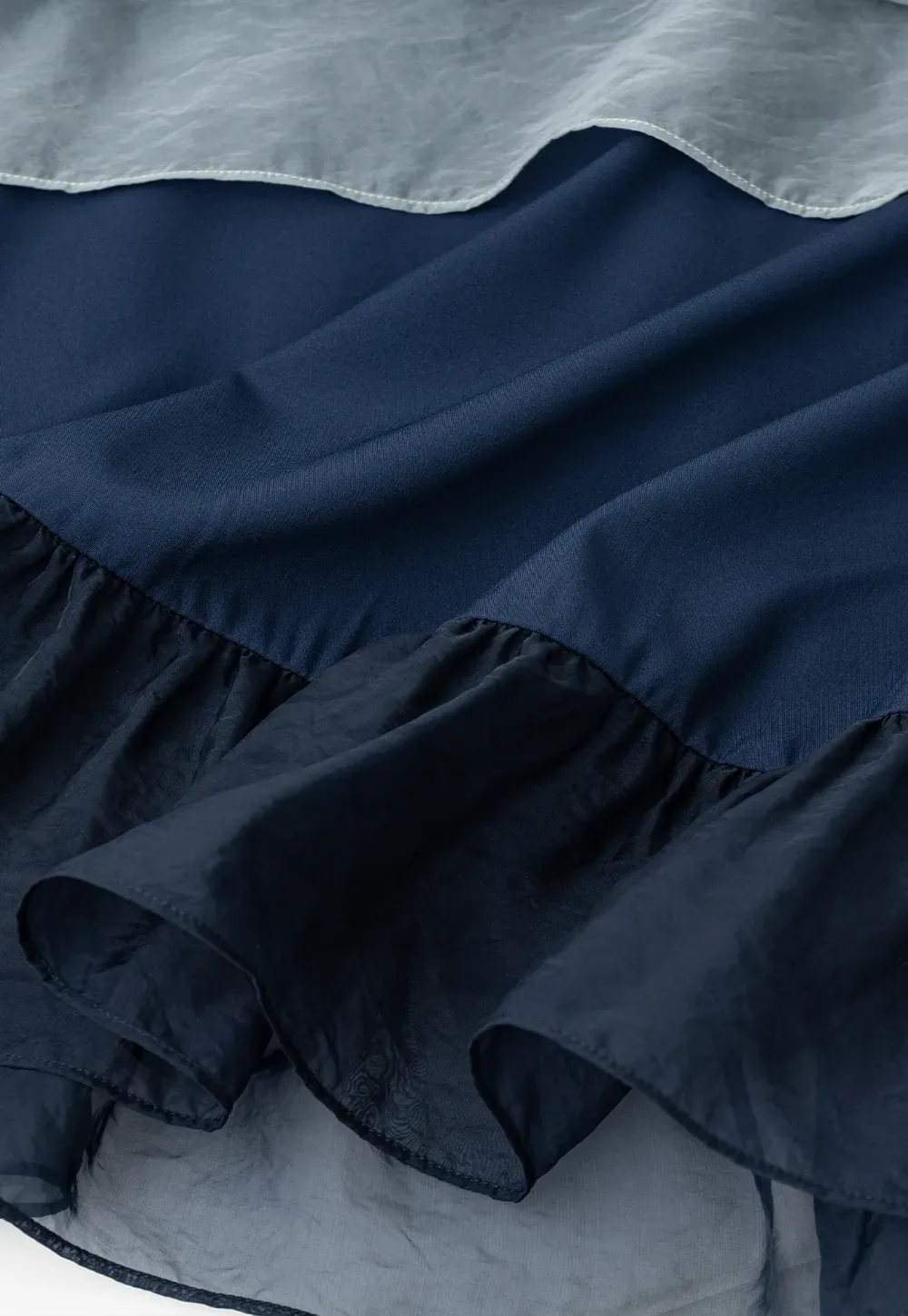 Tiered Sheer Overlay Midi Skirt