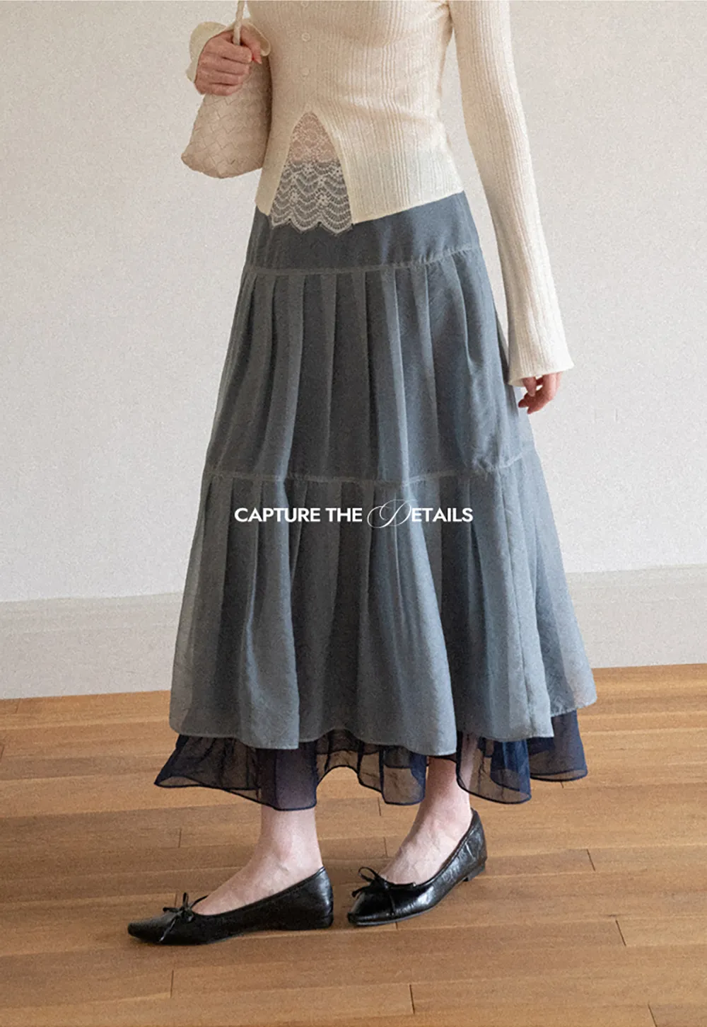 Tiered Sheer Overlay Midi Skirt