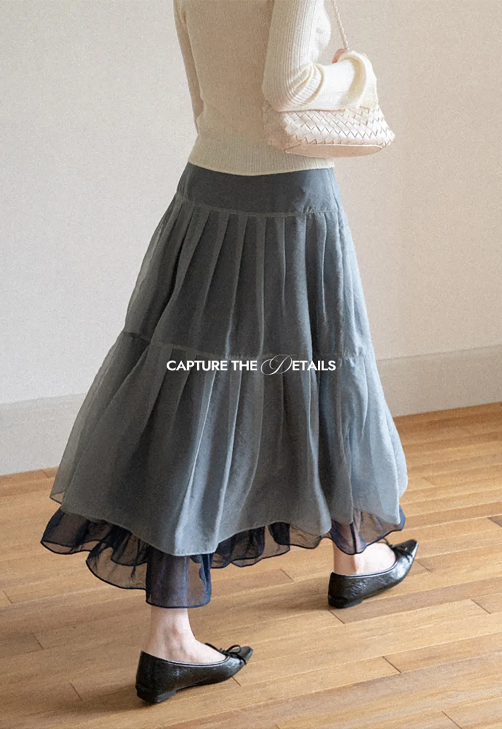 Tiered Sheer Overlay Midi Skirt