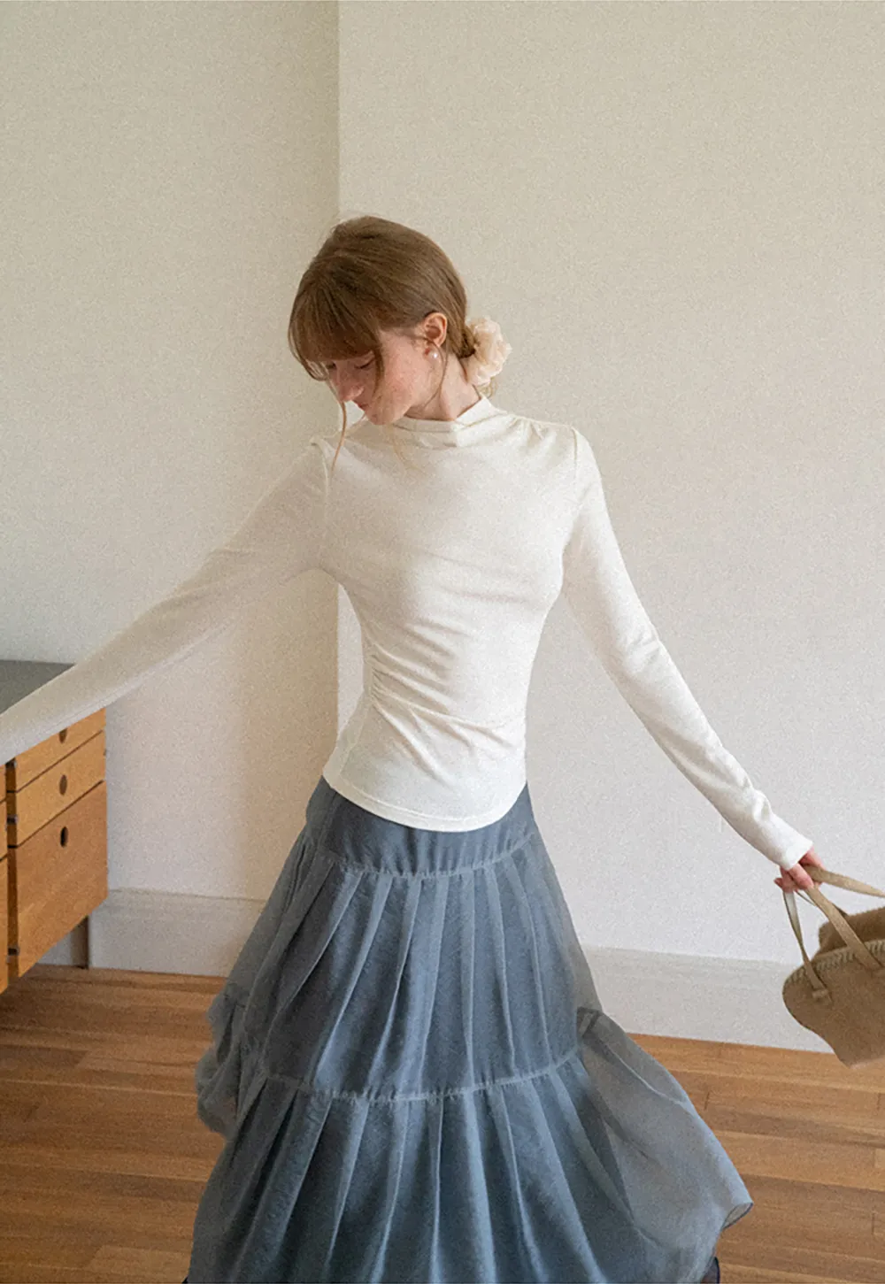 Tiered Sheer Overlay Midi Skirt
