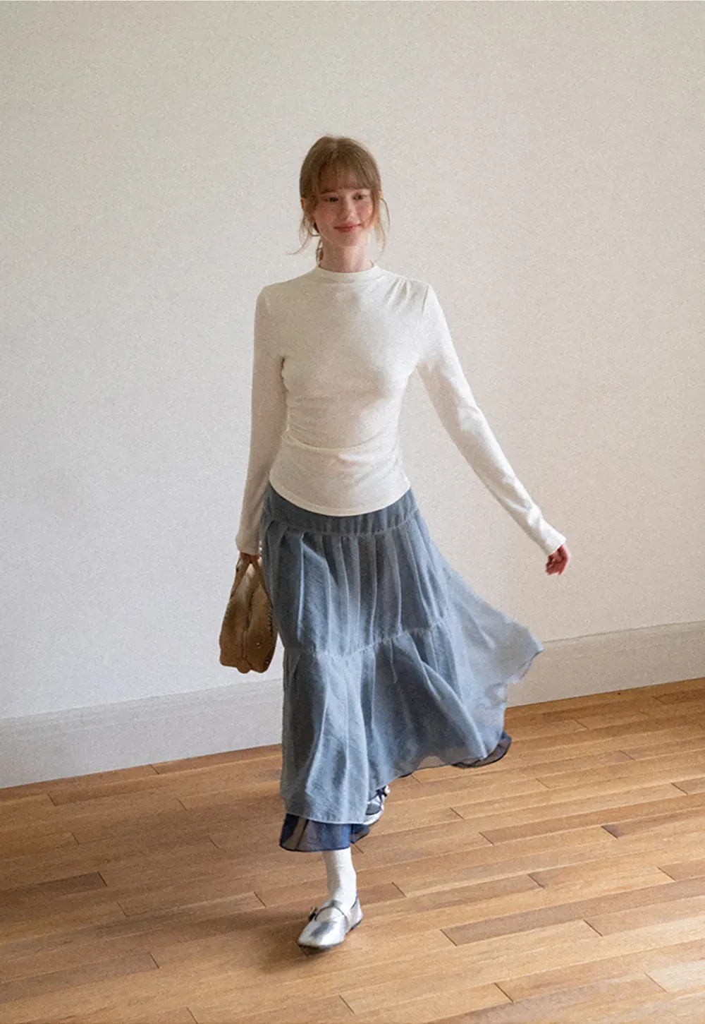 Tiered Sheer Overlay Midi Skirt