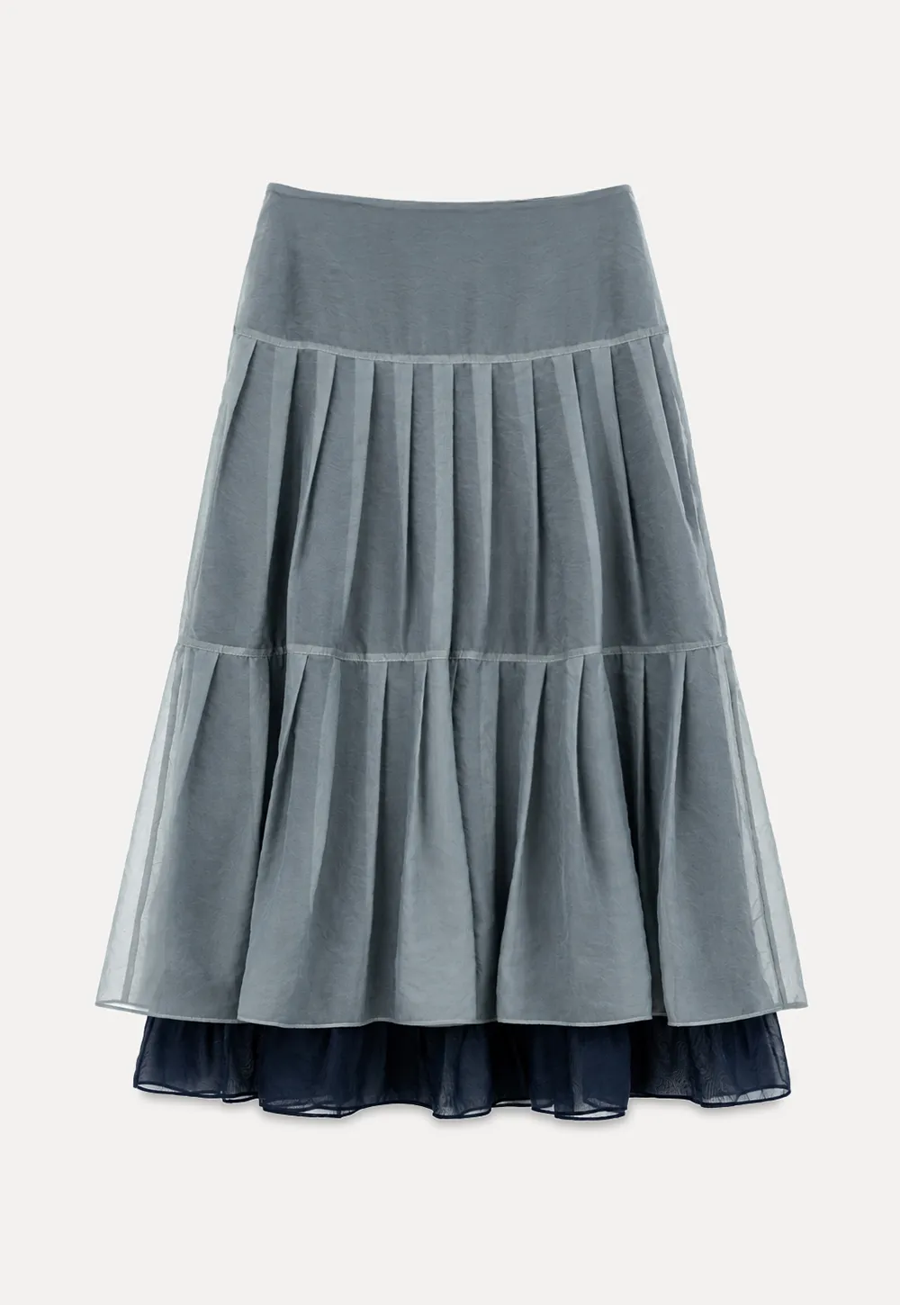 Tiered Sheer Overlay Midi Skirt