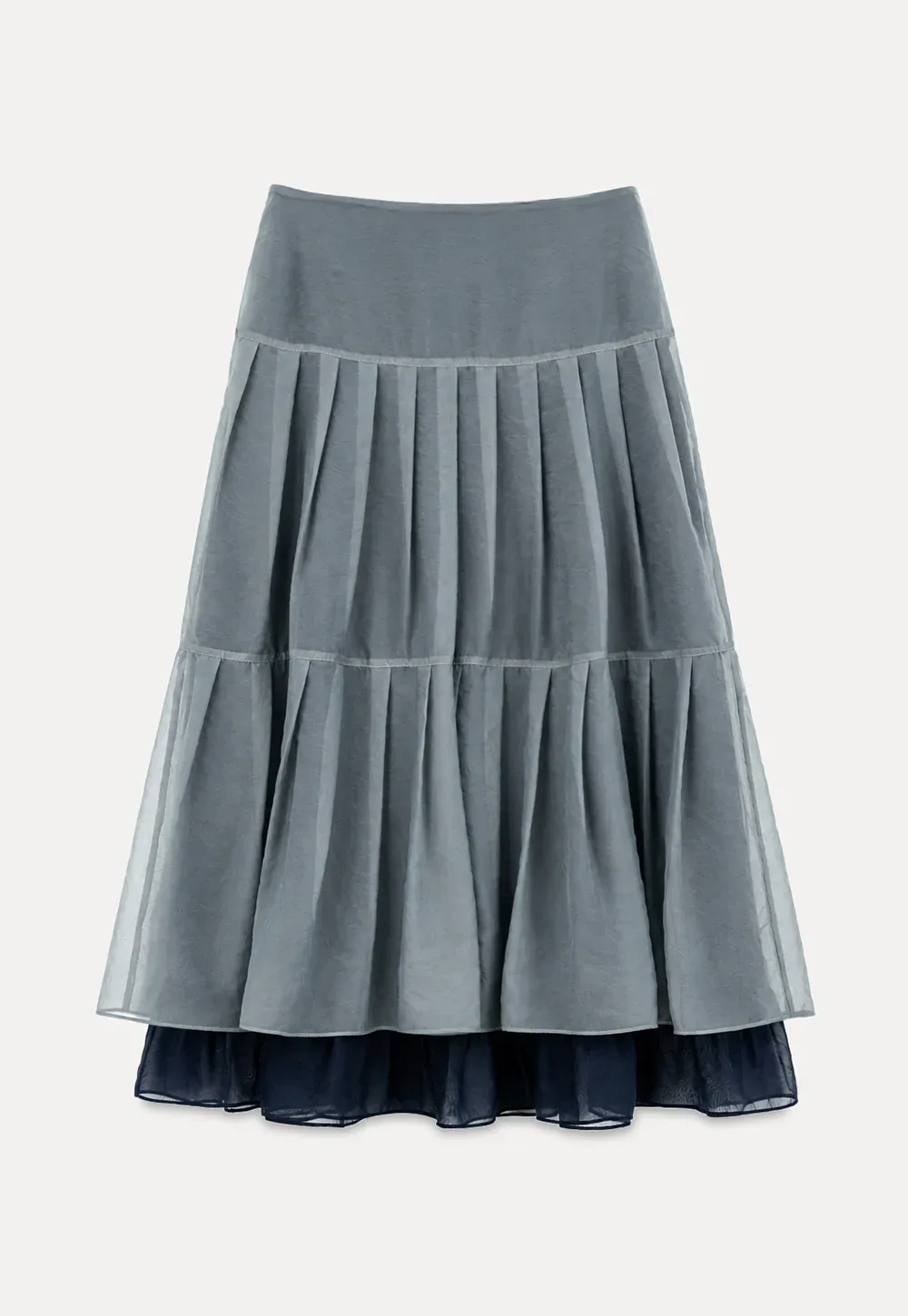 Tiered Sheer Overlay Midi Skirt