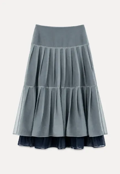 Tiered Sheer Overlay Midi Skirt