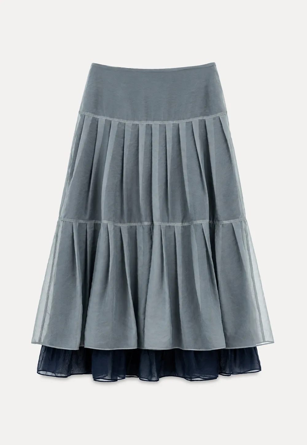 Tiered Sheer Overlay Midi Skirt