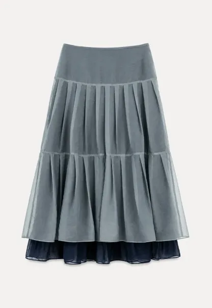 Tiered Sheer Overlay Midi Skirt