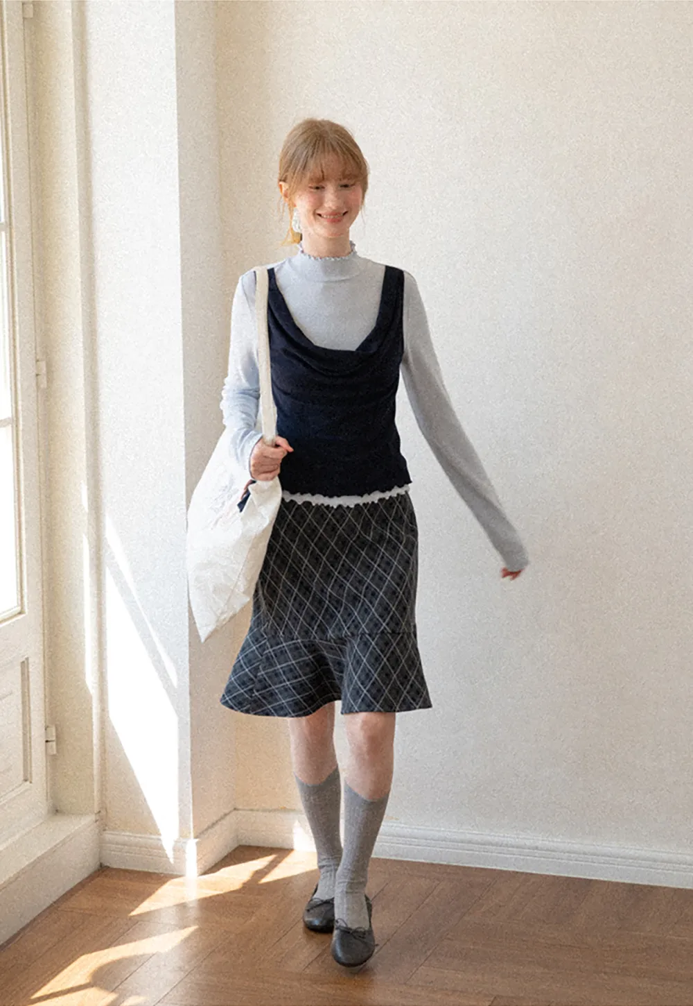 Plaid Pattern Flared Hem Skirt