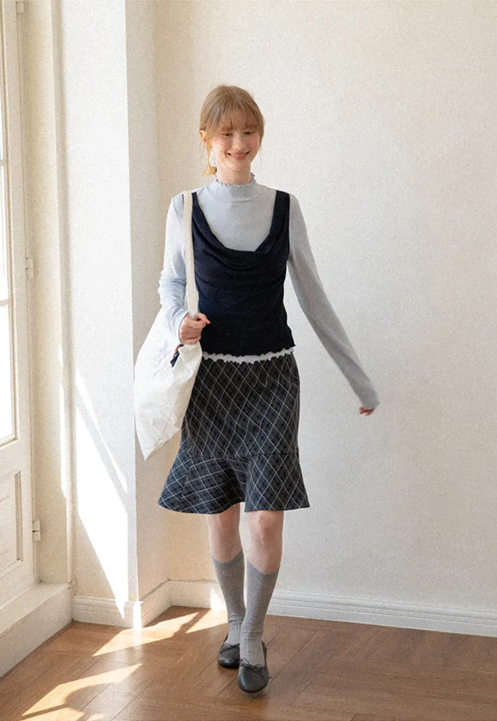 Plaid Pattern Flared Hem Skirt