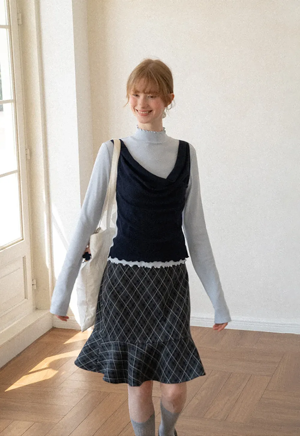 Plaid Pattern Flared Hem Skirt