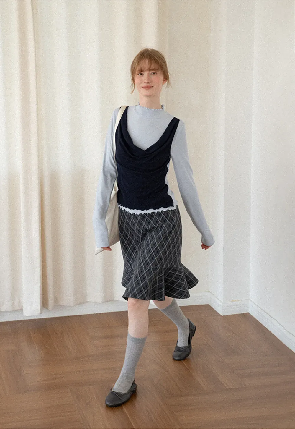 Plaid Pattern Flared Hem Skirt
