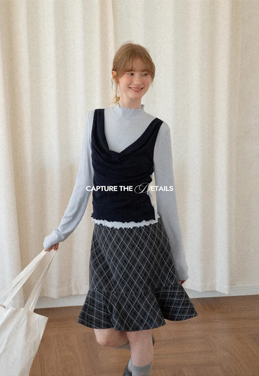 Plaid Pattern Flared Hem Skirt