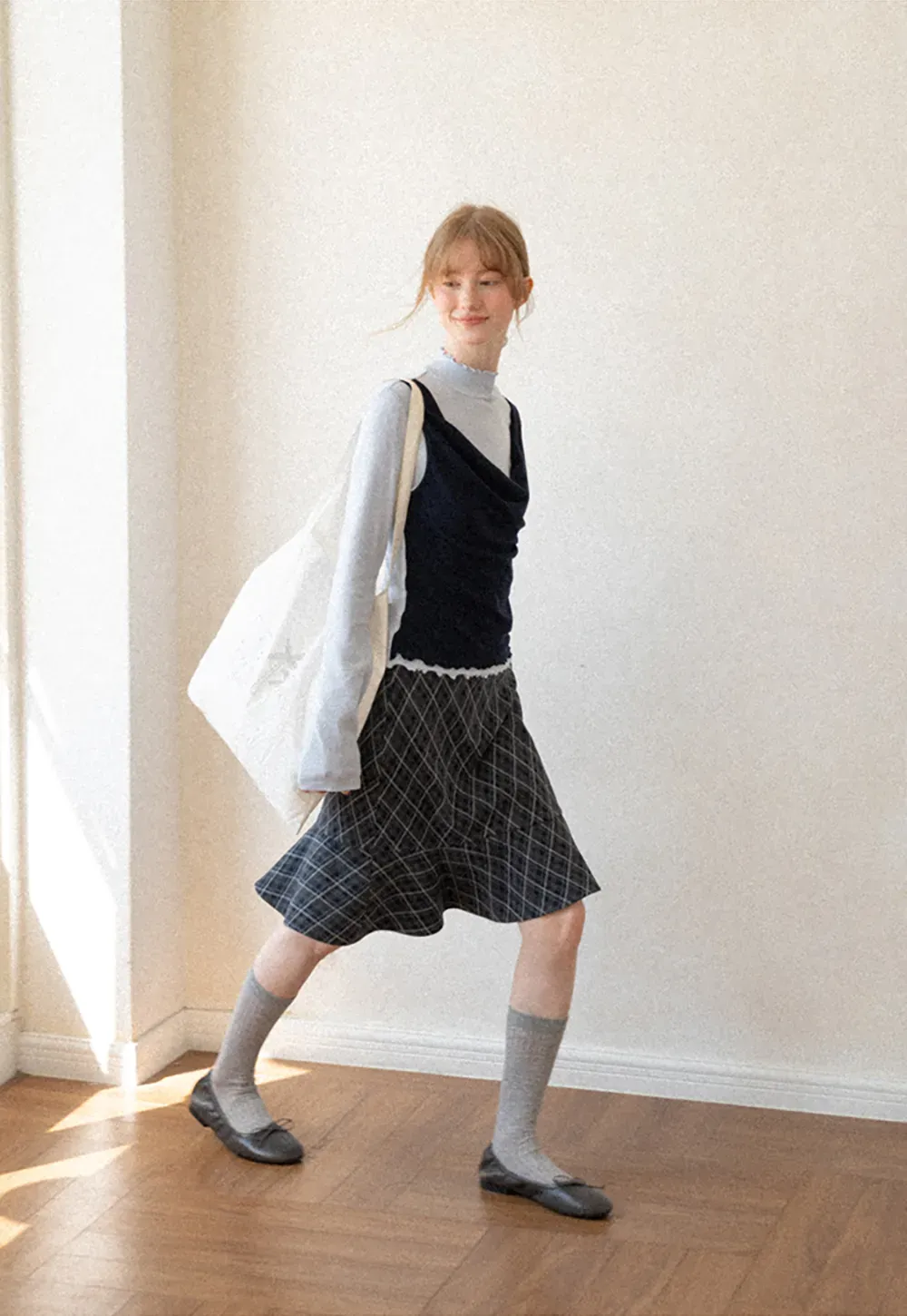 Plaid Pattern Flared Hem Skirt