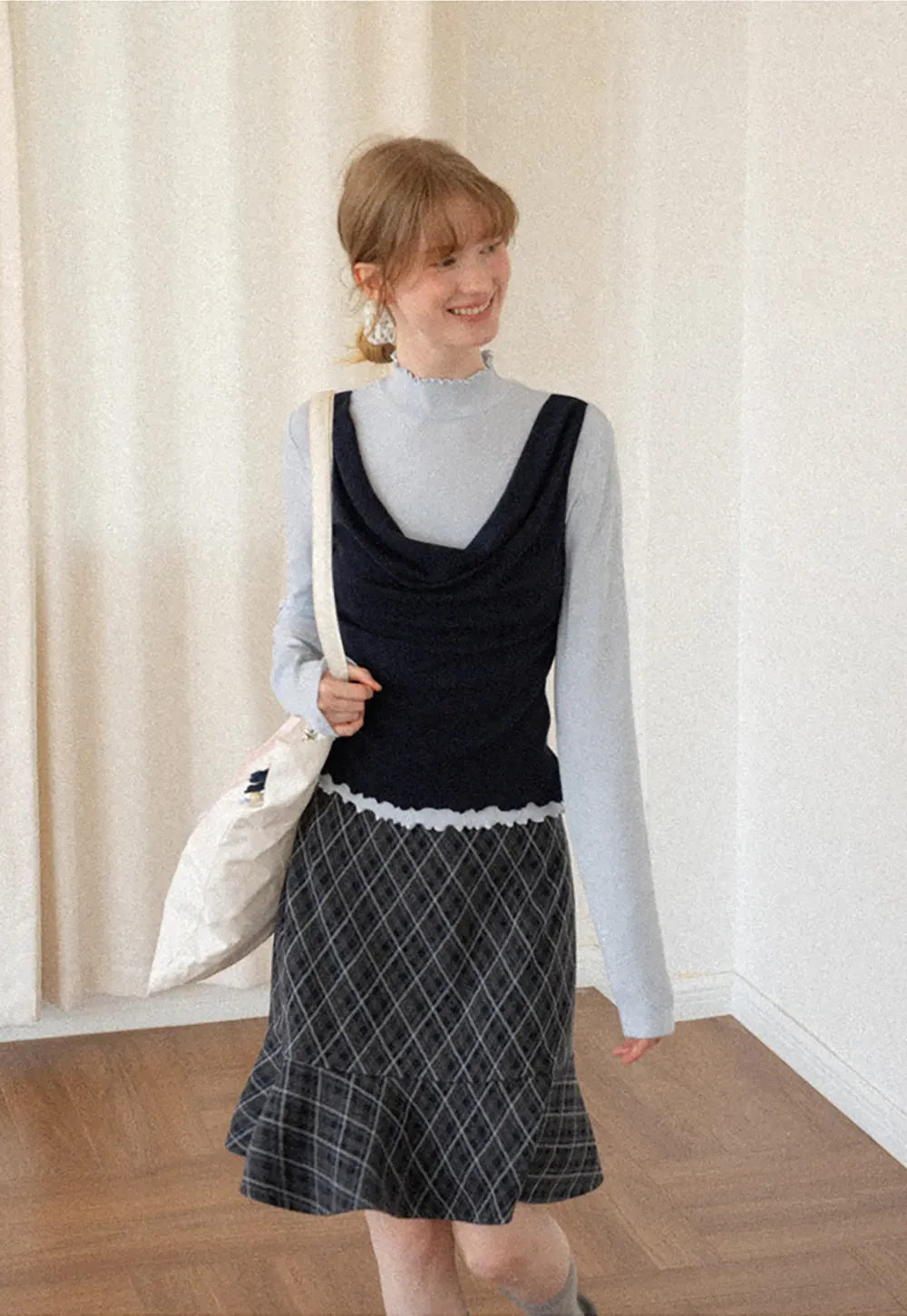 Plaid Pattern Flared Hem Skirt