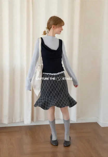 Plaid Pattern Flared Hem Skirt