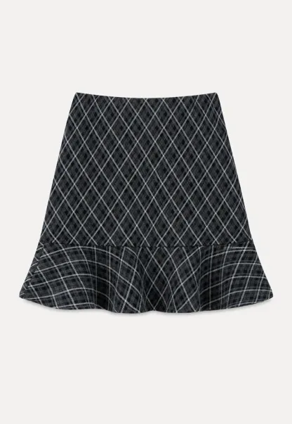 Plaid Pattern Flared Hem Skirt
