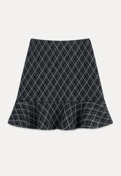Plaid Pattern Flared Hem Skirt
