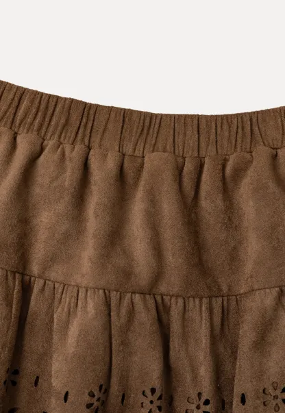 Tiered Skirt with Laser Cut Floral Eyelet Detail